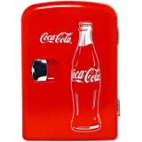 Coca-Cola Classic Portable 6 Can Thermoelectric Mini Fridge Cooler/Warmer, 4 L/4.2 Quarts Capacity, 12V DC/110V AC for home, 